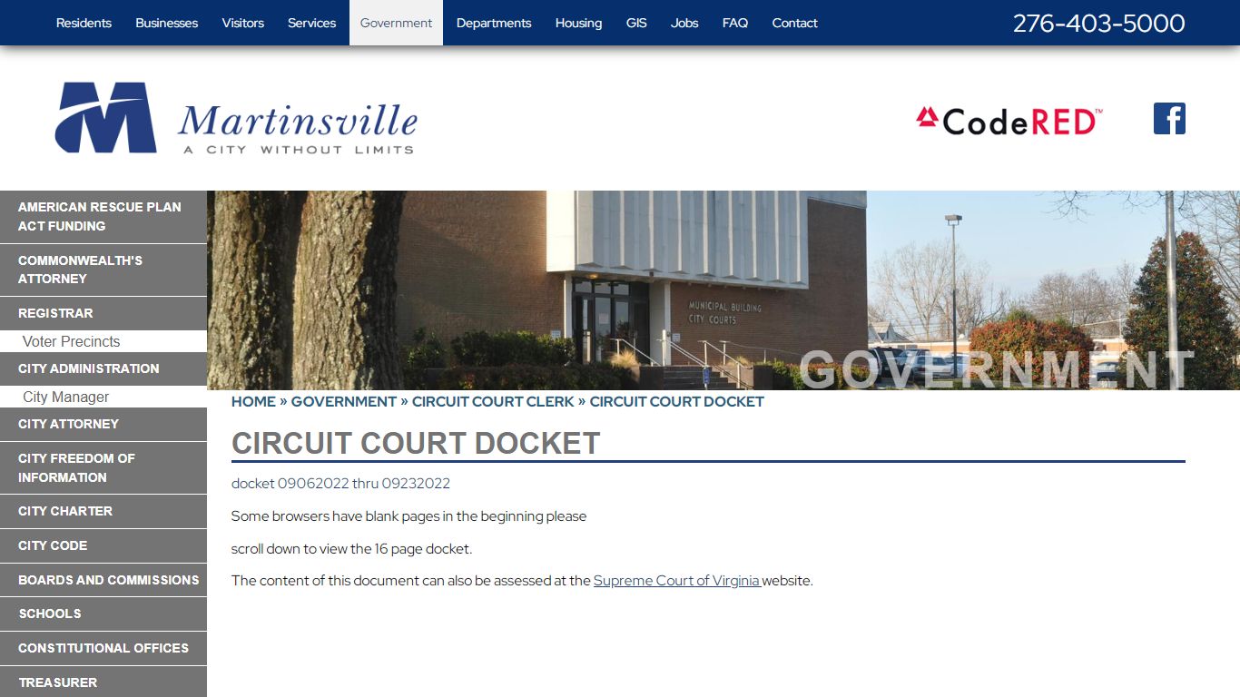 Circuit Court Docket - City of Martinsville Virginia